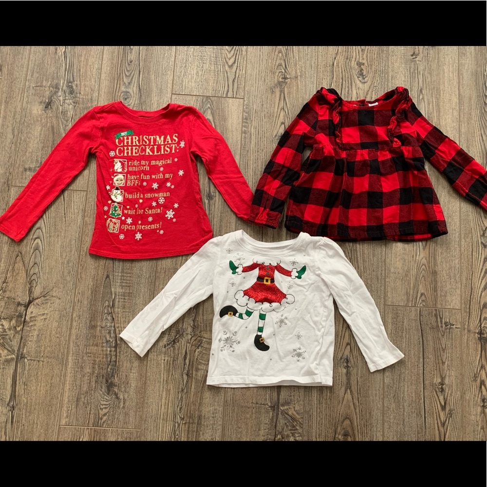 3 Christmas shirts, Girls 4T.  All worn once.